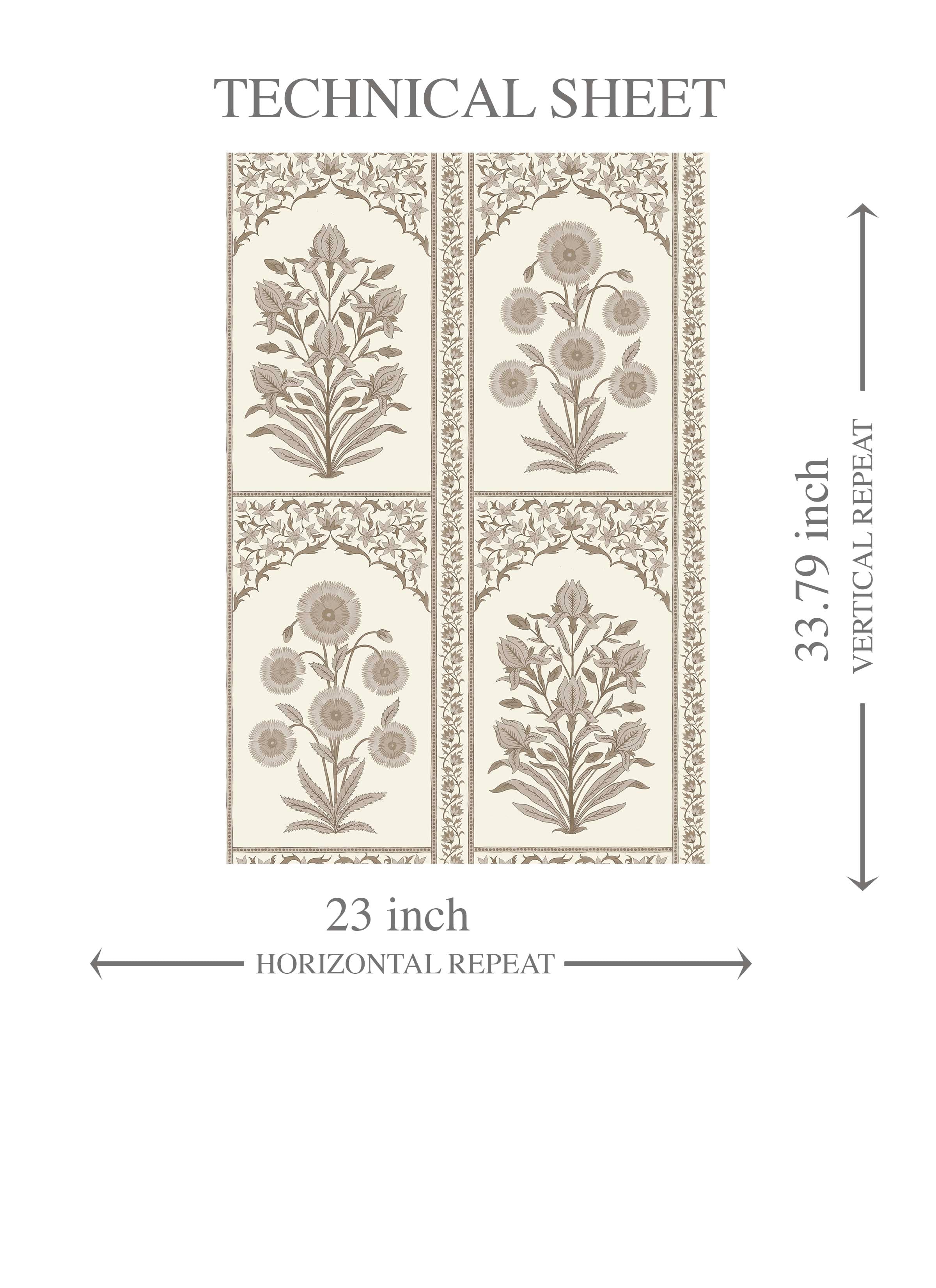 Neutral Vintage Ethnic Floral Block Print Kids Room Wallpaper (Beige/ Taupe/ Cream)