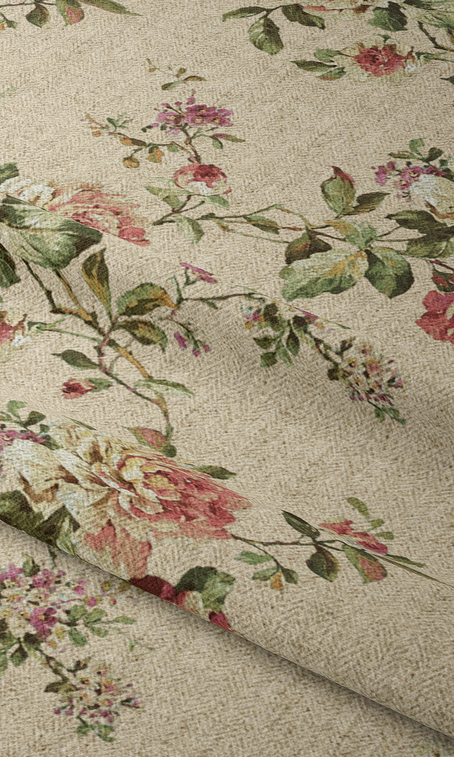 Floral Fabric Material By the Yard (Ochre/ Green/ Red)