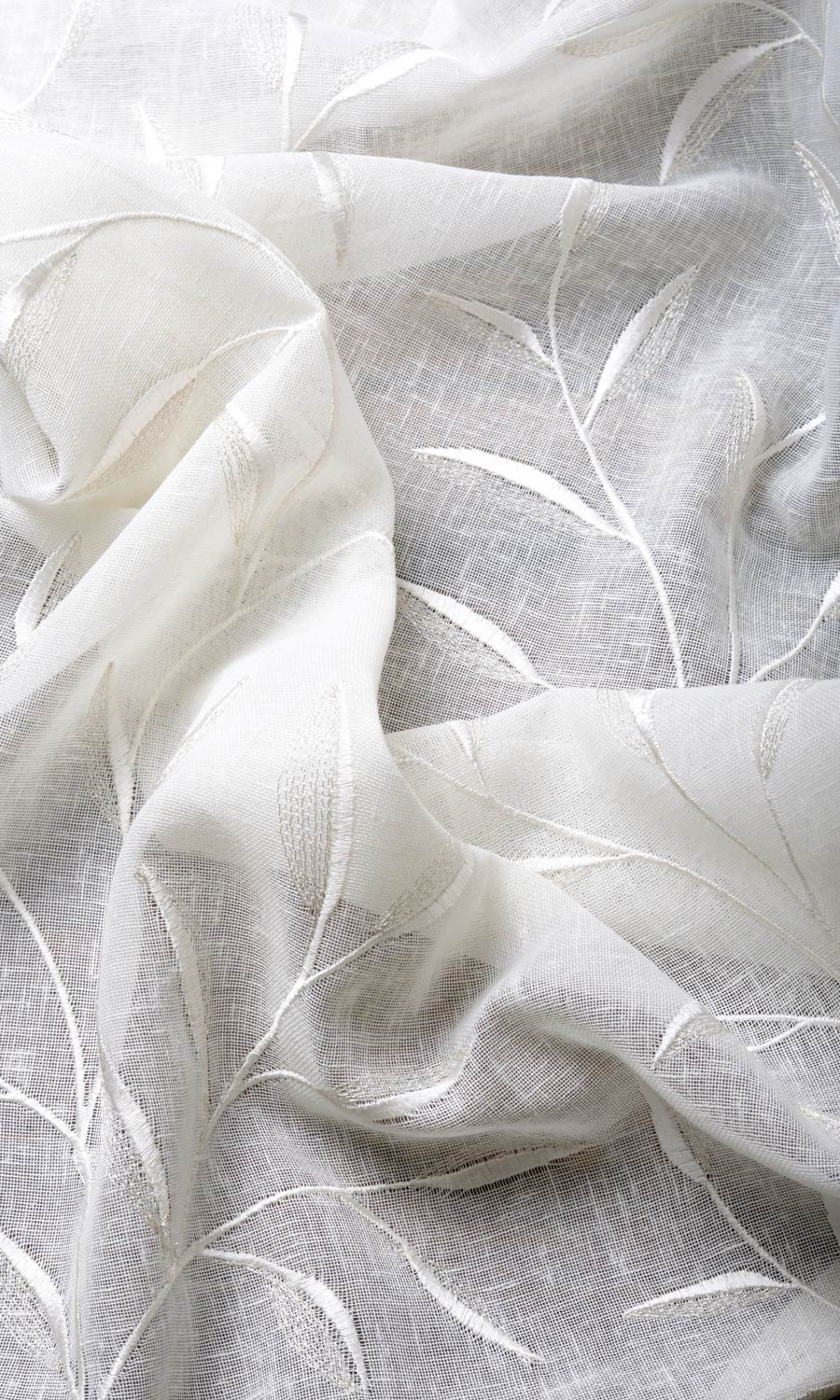 Sheer Floral Embroidery Fabric Material By the Yard (White/ Cream)