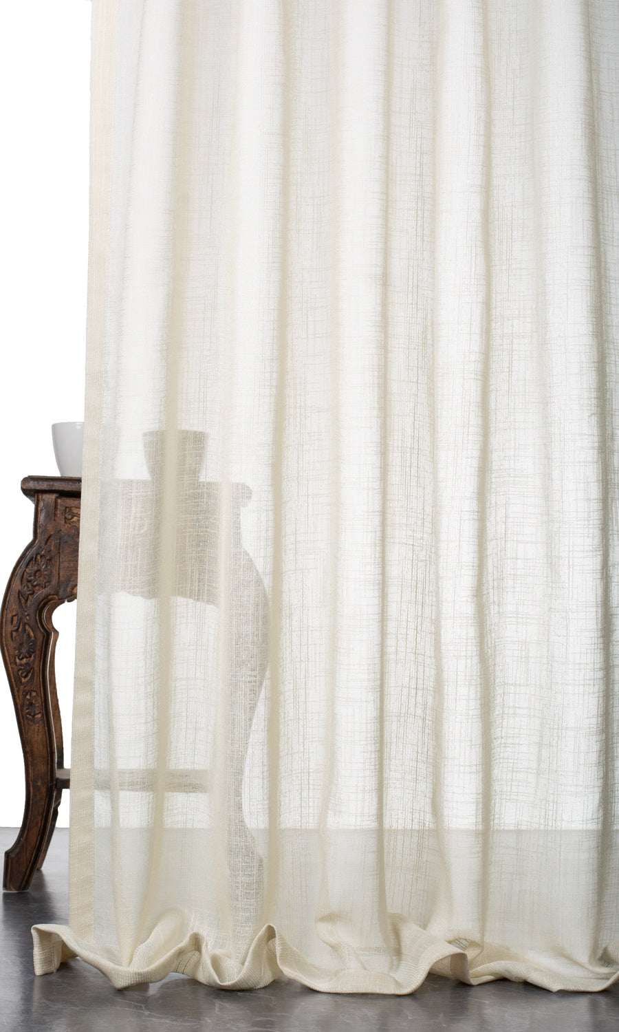 Textured Stripe Sheer Window Treatments Fabric By the Yard (Almond Cream)