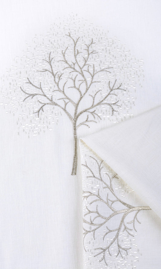 Embroidery Patterned Home Décor Fabric Sample (Pure White/ Gray)