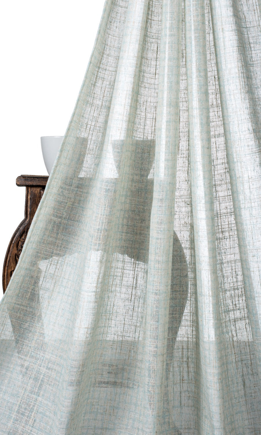Sheer Linen Checked Home Textile Fabric Material By the Yard (Light Blue)