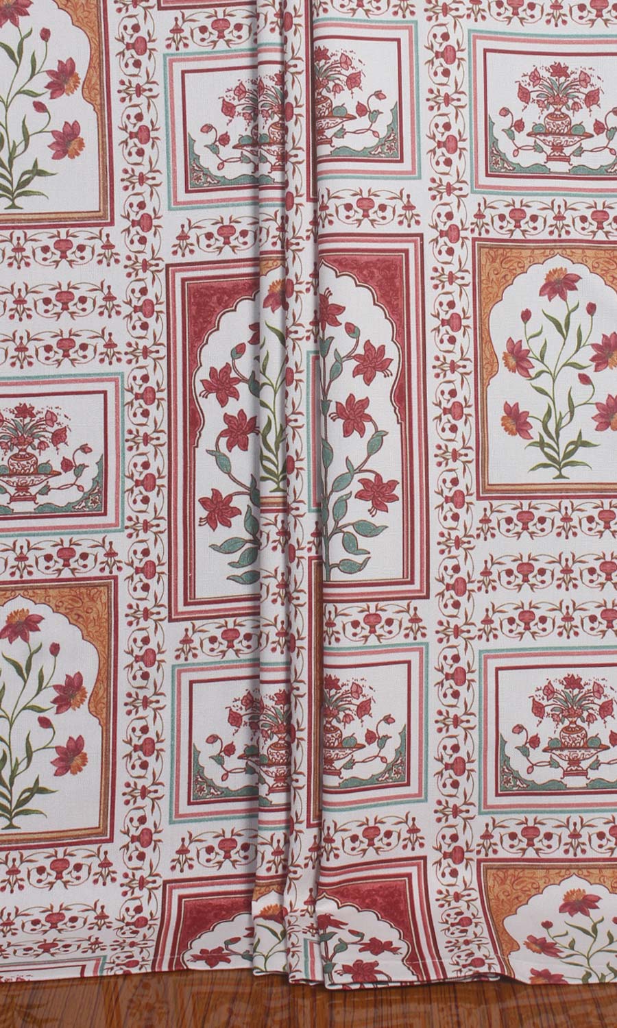 Floral Cotton Window Treatments Fabric Sample (Red/ Orange)