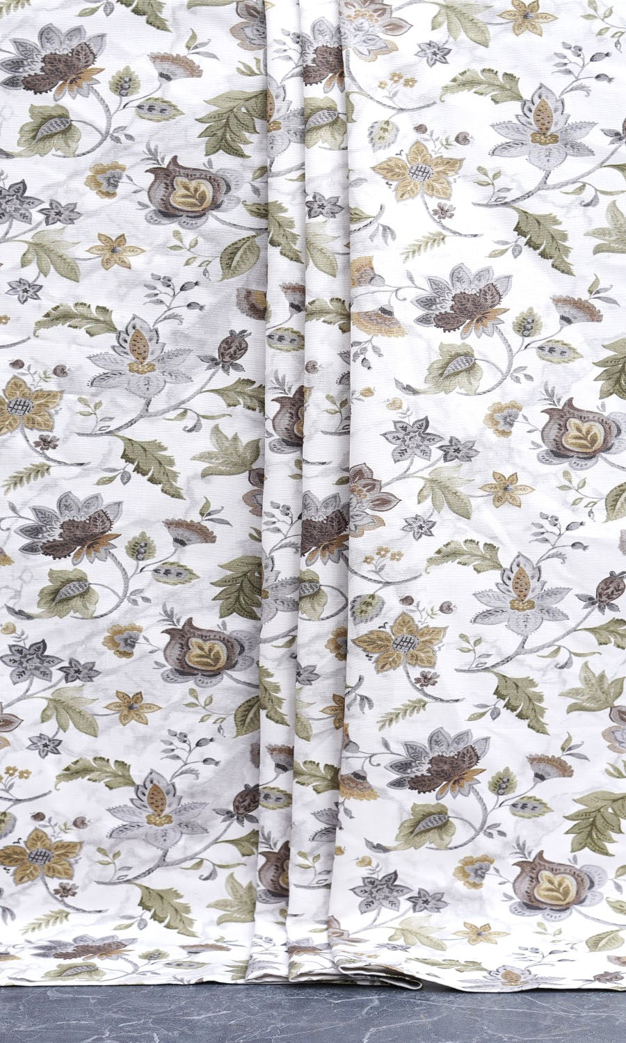 Floral Cotton Window Treatments Fabric By the Yard (White/ Grey/ Green)