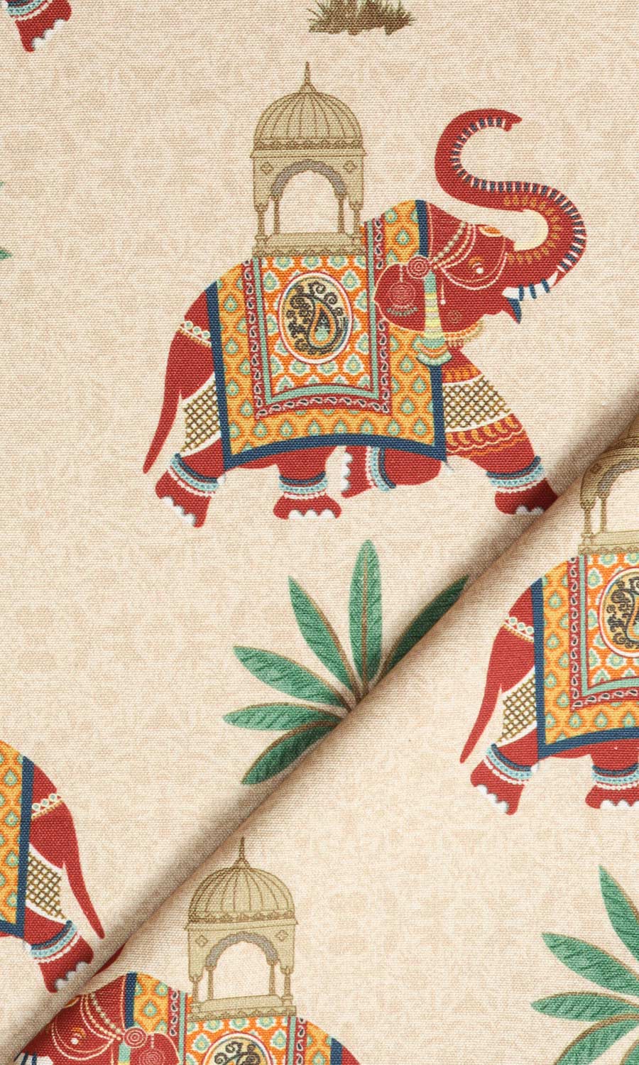 Elephant Print Cotton Home Textile Fabric Material By the Yard (Ivory/ Red/ Green)