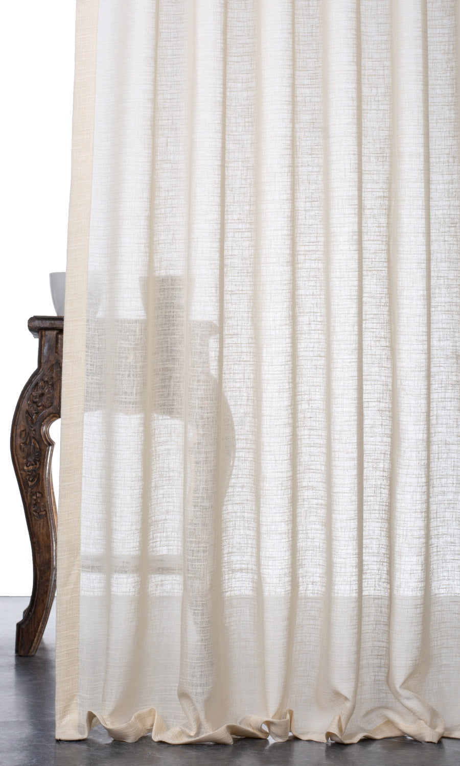 Plain Textured Sheer Window Treatments Fabric By the Yard (Pale Beige)