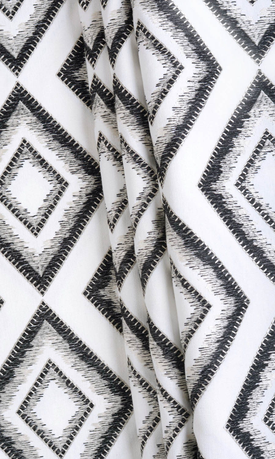 Geometric Patterned Pinch Pleat, Rod Pocket, Eyelet Curtains (White/ Black)