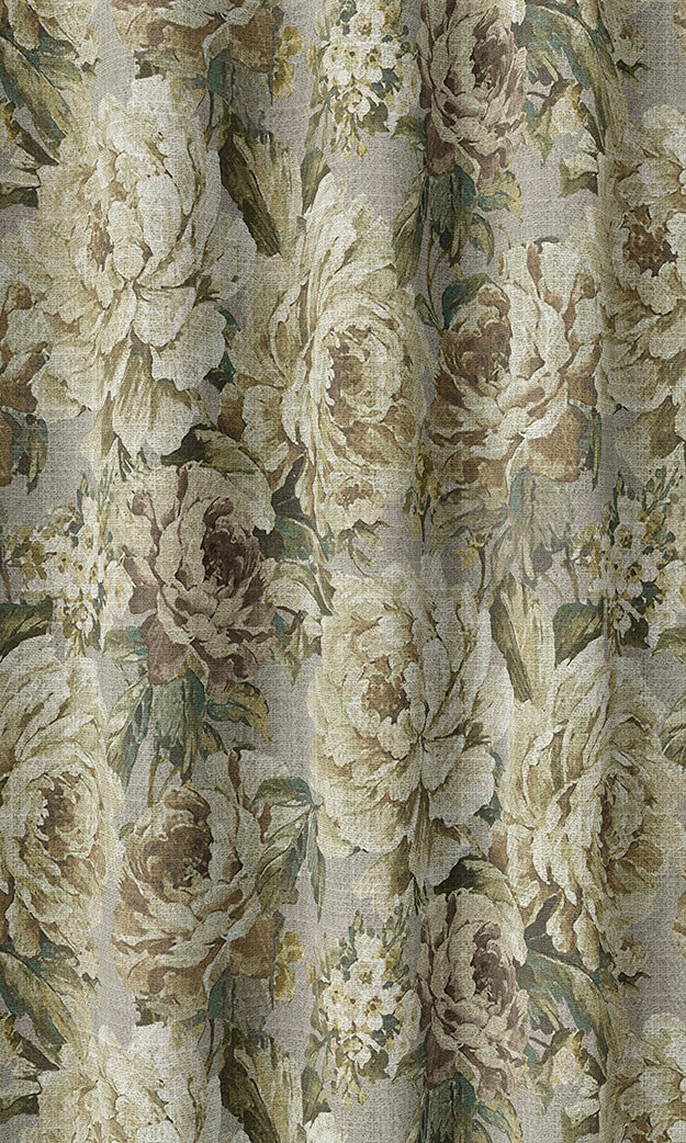 Floral Home Textile Fabric Material Sample (Grey/ Ivory)