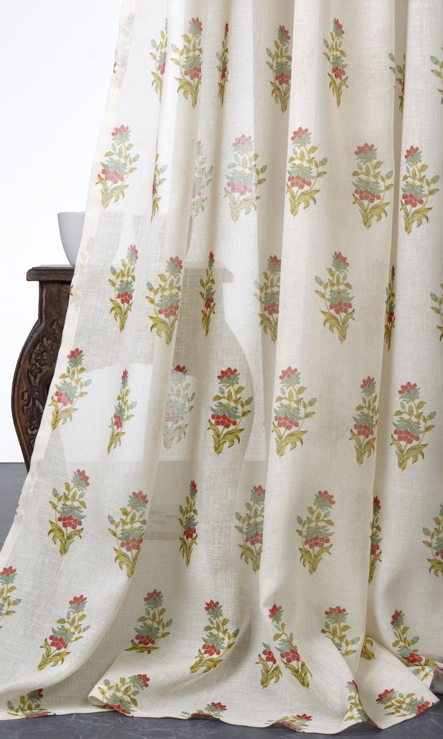 Sheer Floral Home Décor Fabric By the Yard (Cream/ Red/ Blue)