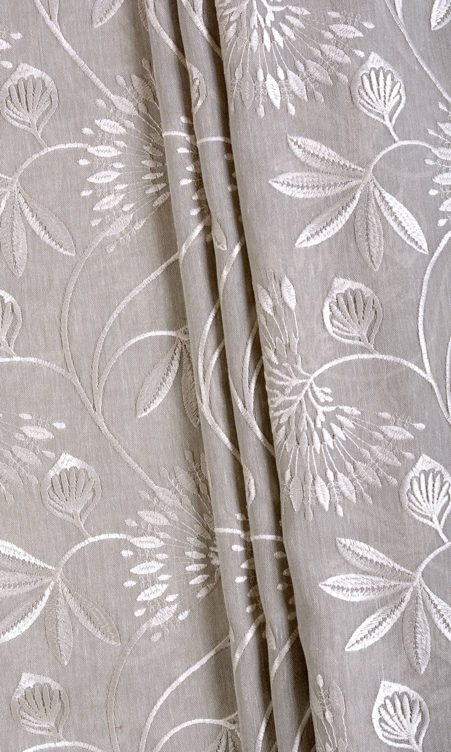 Semi Sheer Fabric Material By the Yard (Warm Gray/ White)
