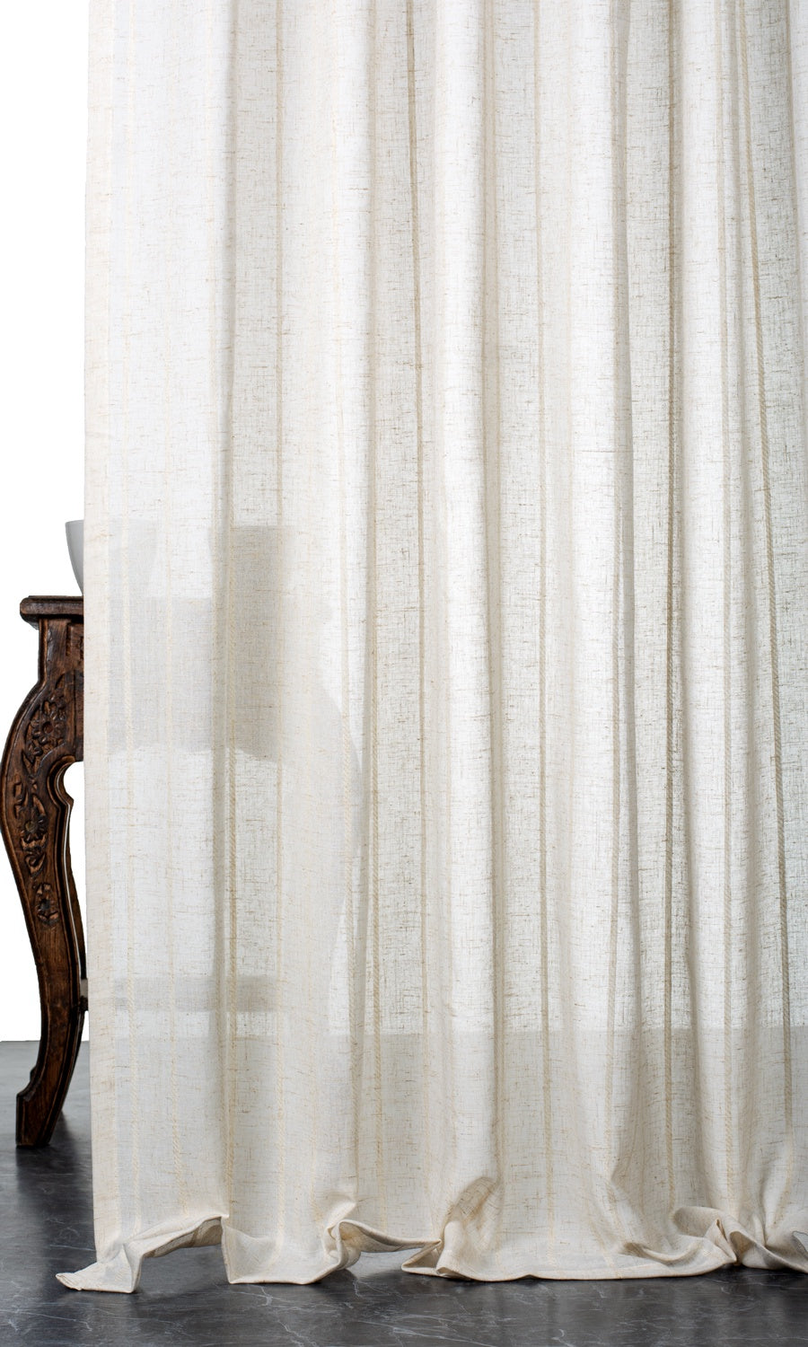 Striped Sheer Window Treatments Fabric By the Yard (Cream/ Ivory)