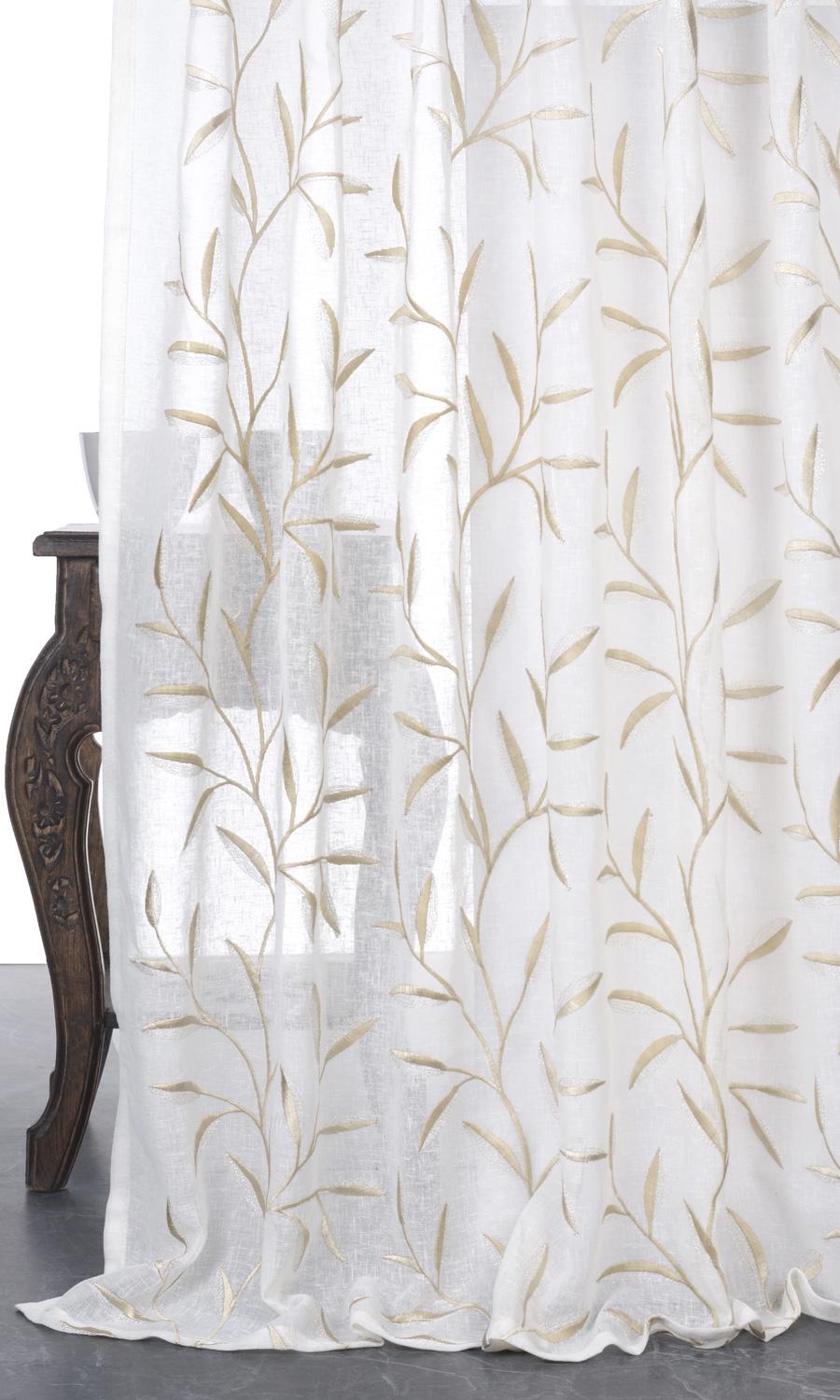 Sheer Floral Embroidered Home Décor Fabric By the Yard (White/ Beige)