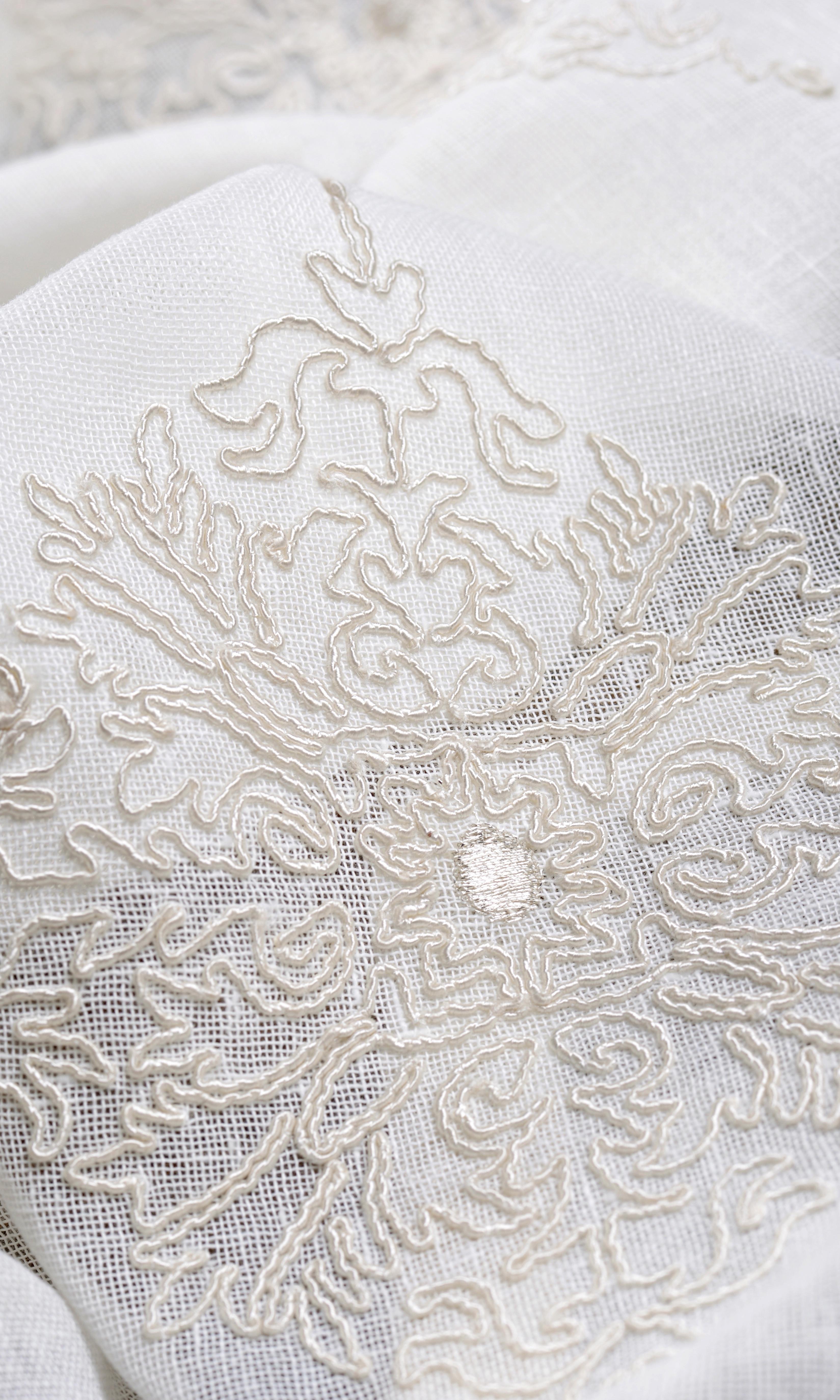 Sheer Floral Embroidered Fabric Material By the Yard (White/ Cream)