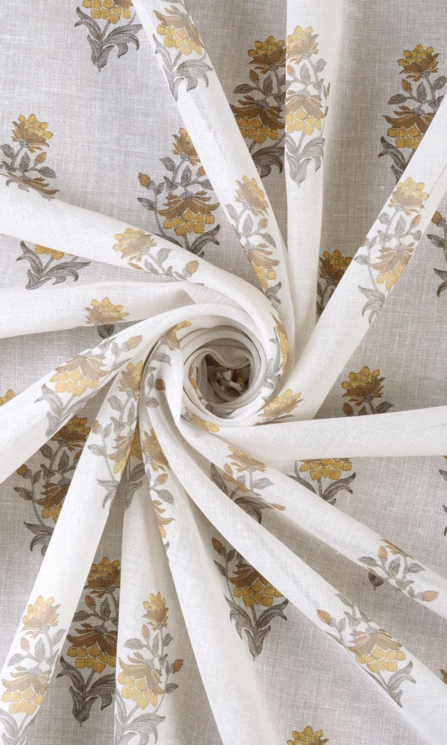 Sheer Floral Home Textile Fabric Material Sample (Cream/ Yellow)
