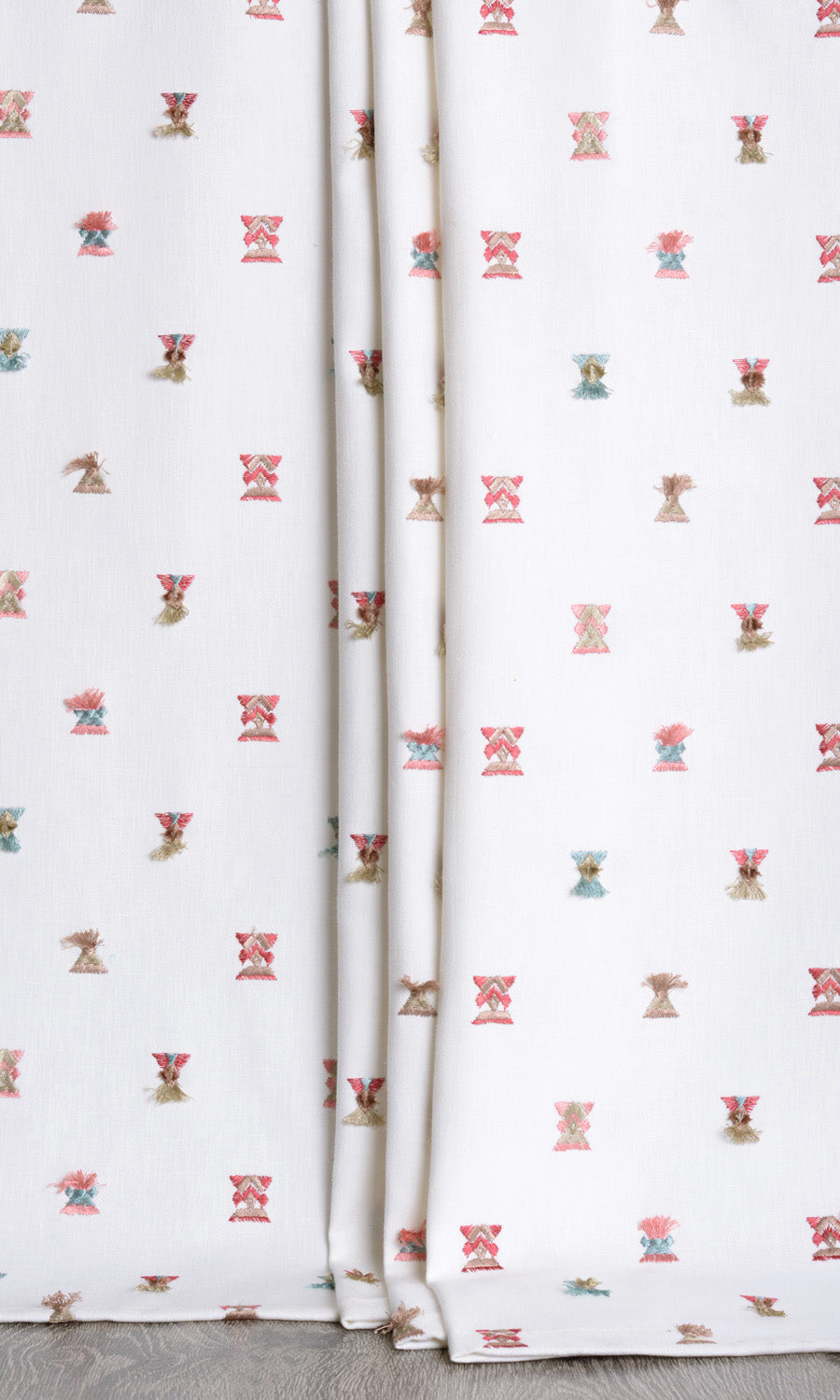 Embroidered Window Treatments Fabric By the Yard (Red/ Pink/ Blue/ White)