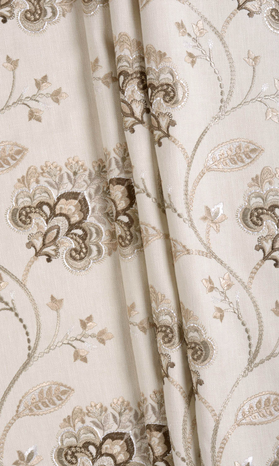 Vine Embroidered Fabric Material By the Yard (Latte Beige/ Brown)