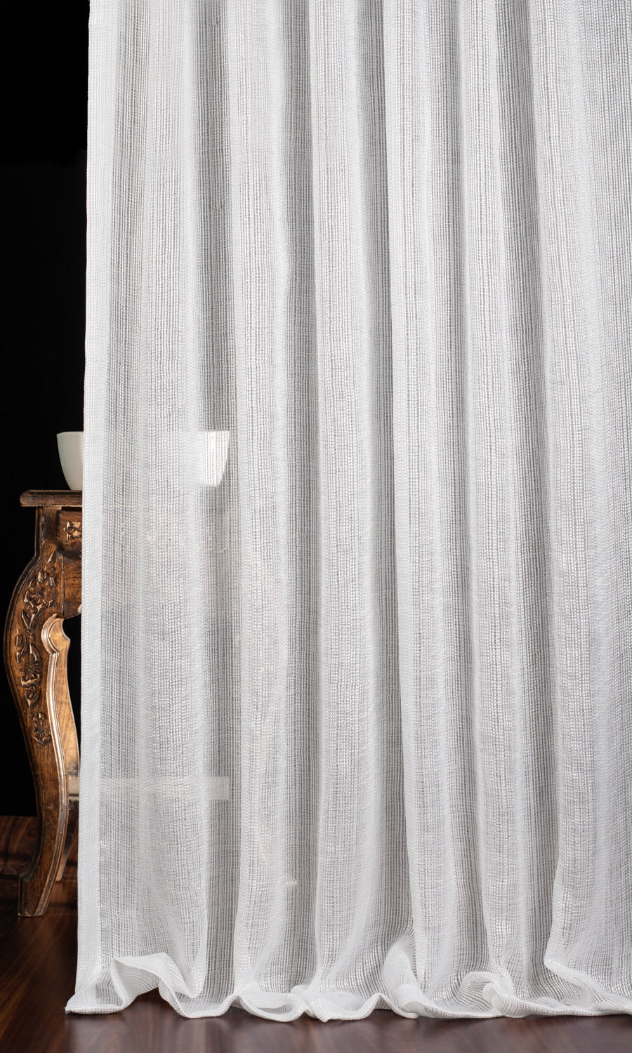 Textured Striped Sheer Window Treatments Fabric By the Yard (White)