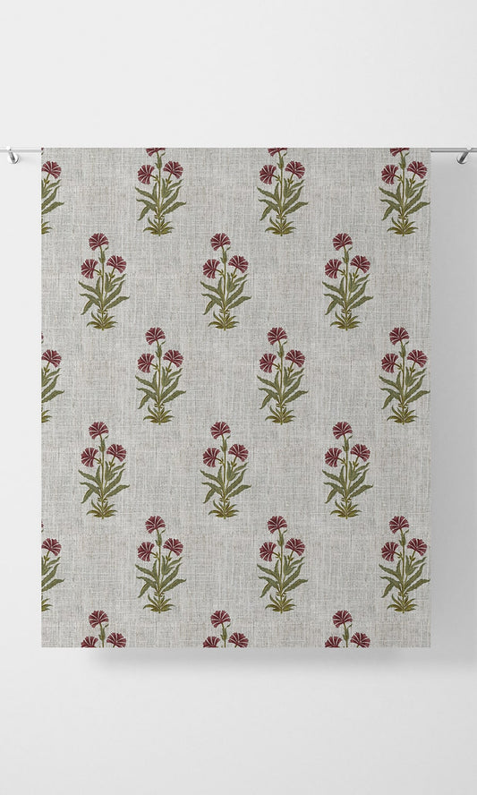 Floral Print Home Décor Fabric By the Yard (White/ Green/ Red)