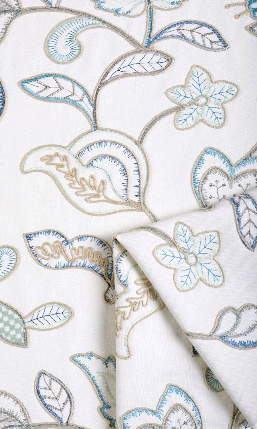 Floral Embroidery Fabric Material By the Yard (Blue/ White)