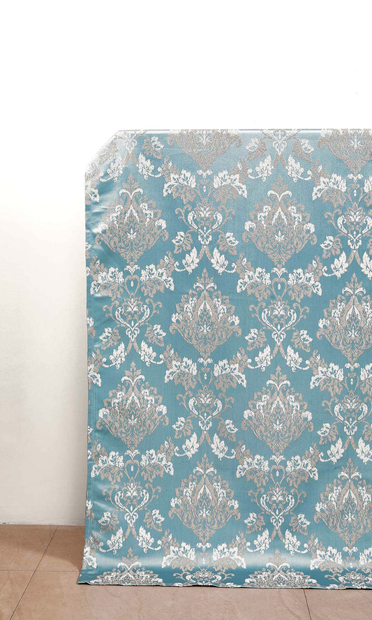 Fleur De Lis Patterned Curtains (Blue)