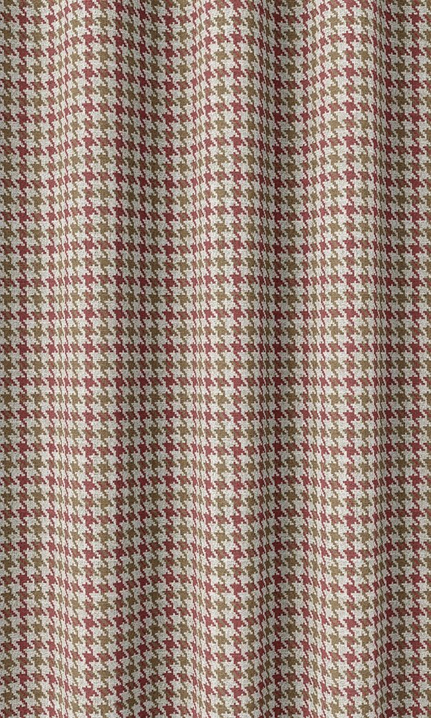 Houndstooth Patterned Home Décor Fabric By the Metre (Red & Brown)