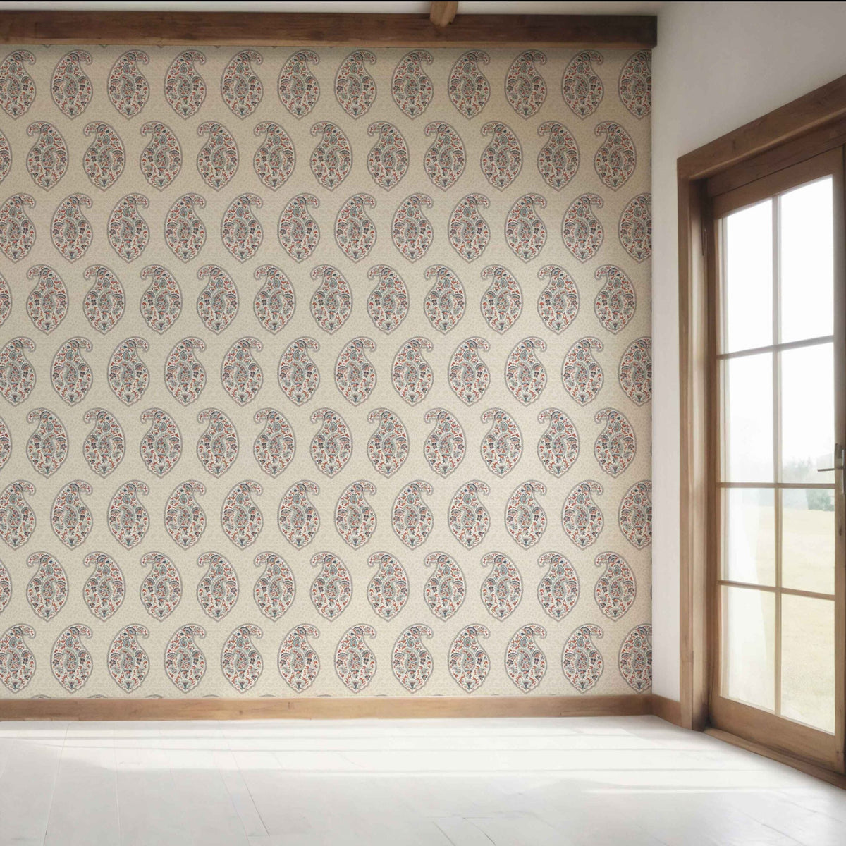Paisley Floral Print Bedroom Wallpaper (Red/ Blue/ Beige)