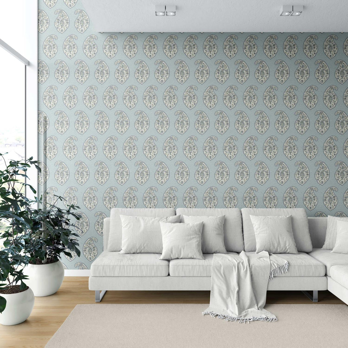 Paisley Floral Print Shower Toilet Wallpaper (Blue/ Green/ Gray)