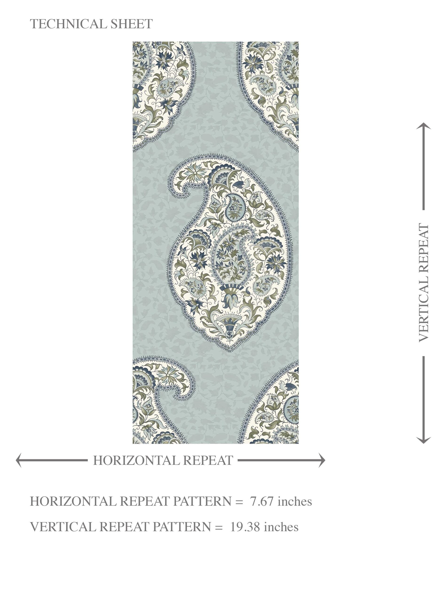 Paisley Floral Print Kids Room Wallpaper Sample (Blue/ Green/ Gray)