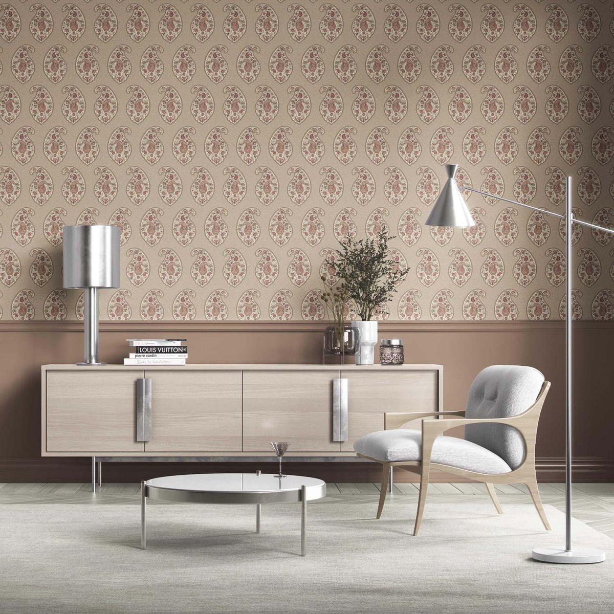 Neutral Paisley Floral Print Kitchen Wallpaper (Brown/ Beige/ Pink)