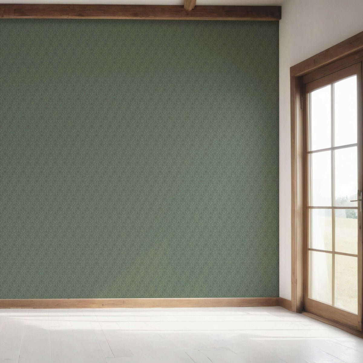 Self-Patterned Damask Floral Bedroom Wallpaper (Hunter Green)