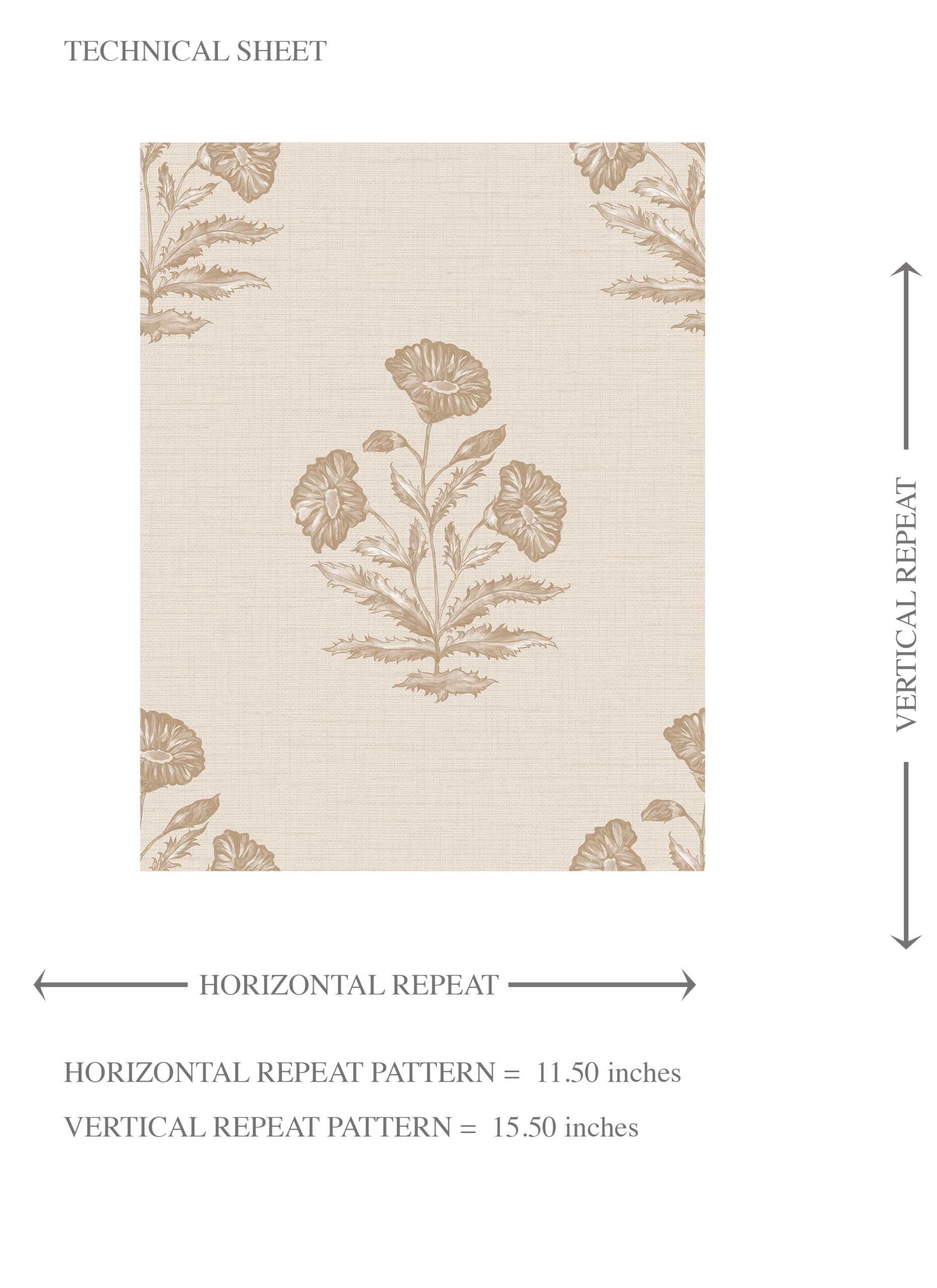 Neutral Floral Block Print Kids Room Wallpaper Sample (Light Brown/ Beige/ Taupe)