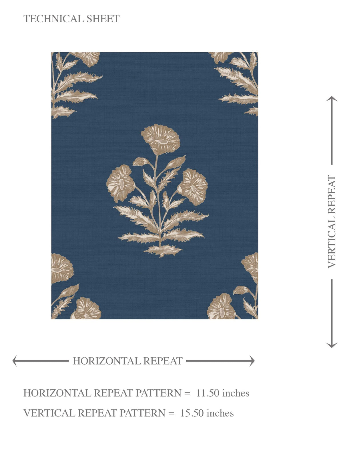 Floral Block Print Kids Room Wallpaper Sample (Navy Blue/ Beige)