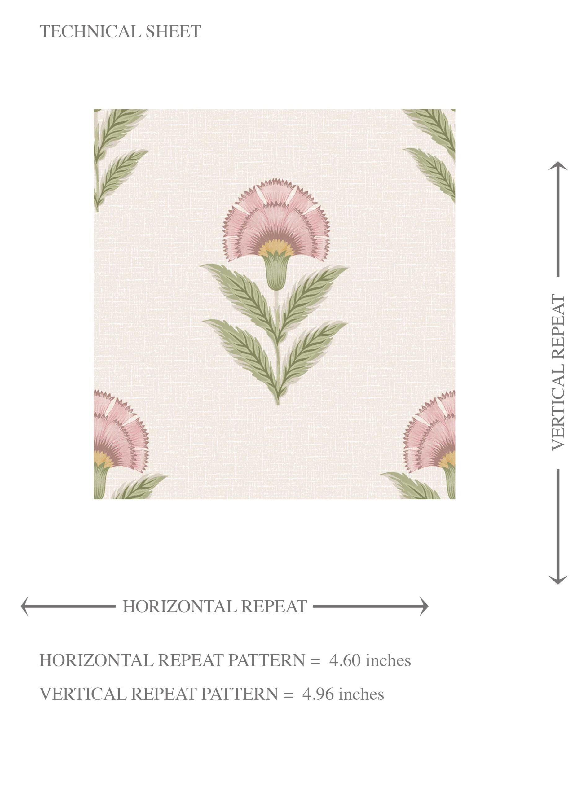 Floral Block Print Kids Room Wallpaper Sample (Pink/ Green)