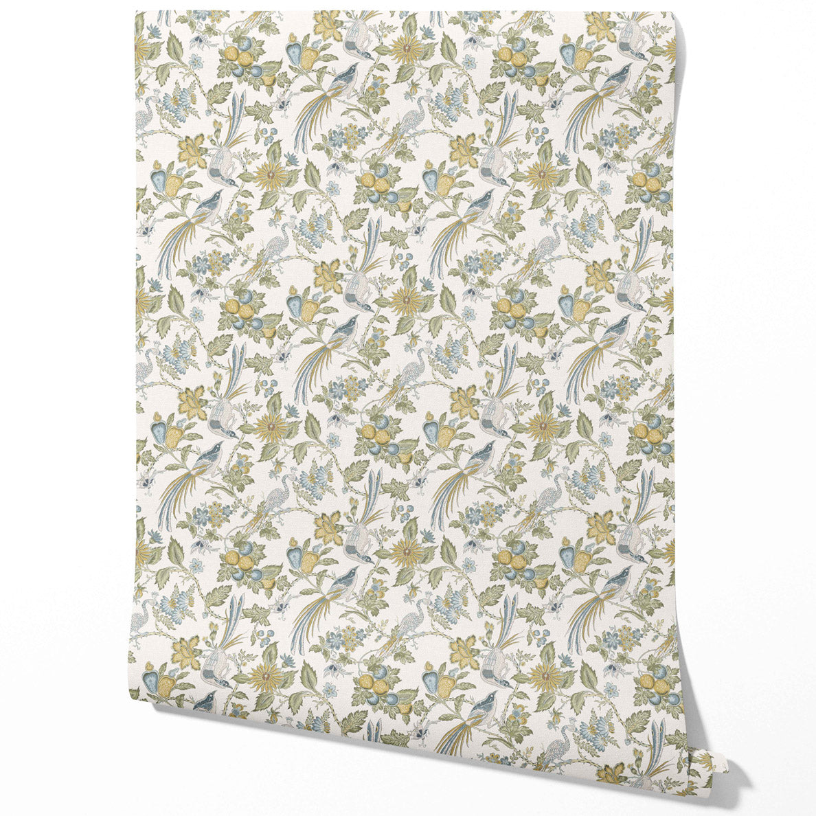 Floral/ Birds Print Traditional Wallpaper (Blue/ Green/ Yellow/ Gray)