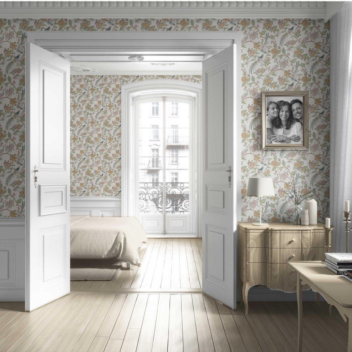 Floral/ Birds Print Living Room Wallpaper (Pink/ Yellow/ Green/ Blue)