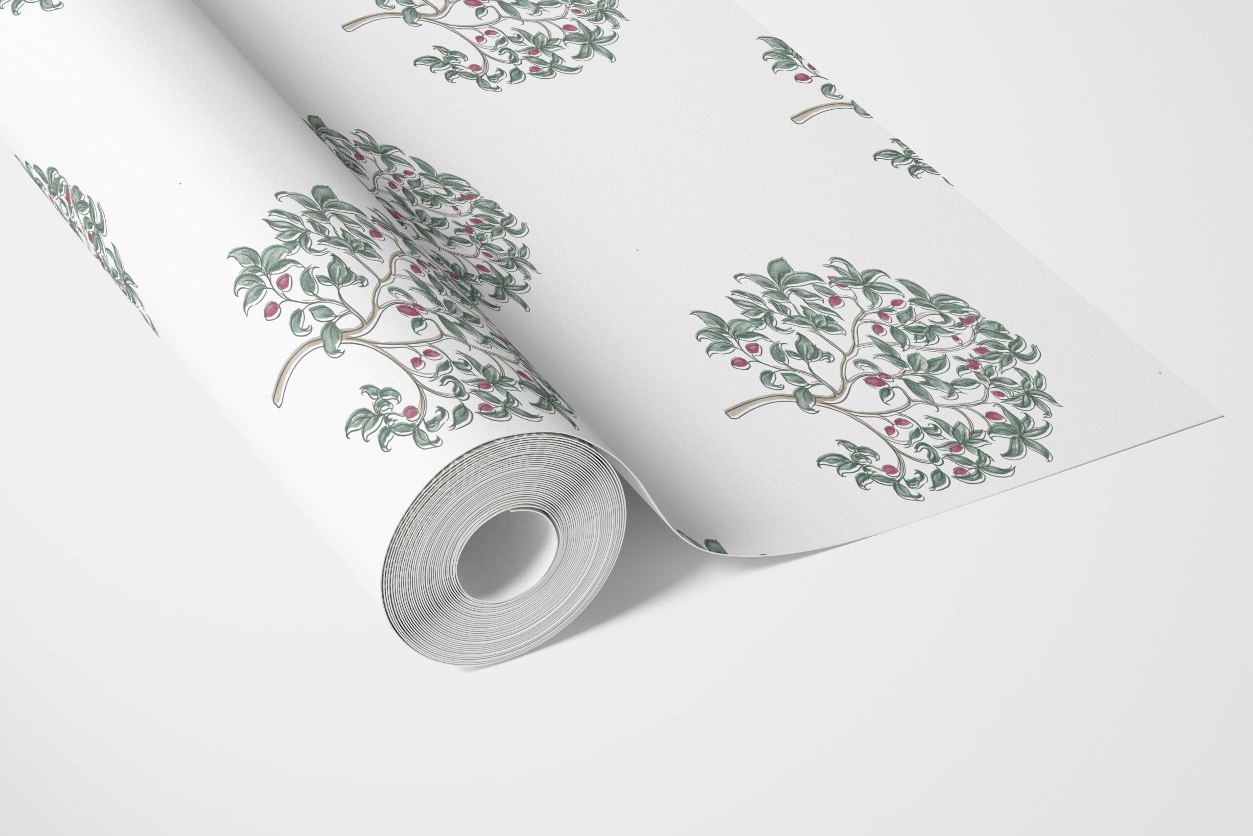 Floral Block Print Bathroom Wallpaper Sample (Green/ Pink)