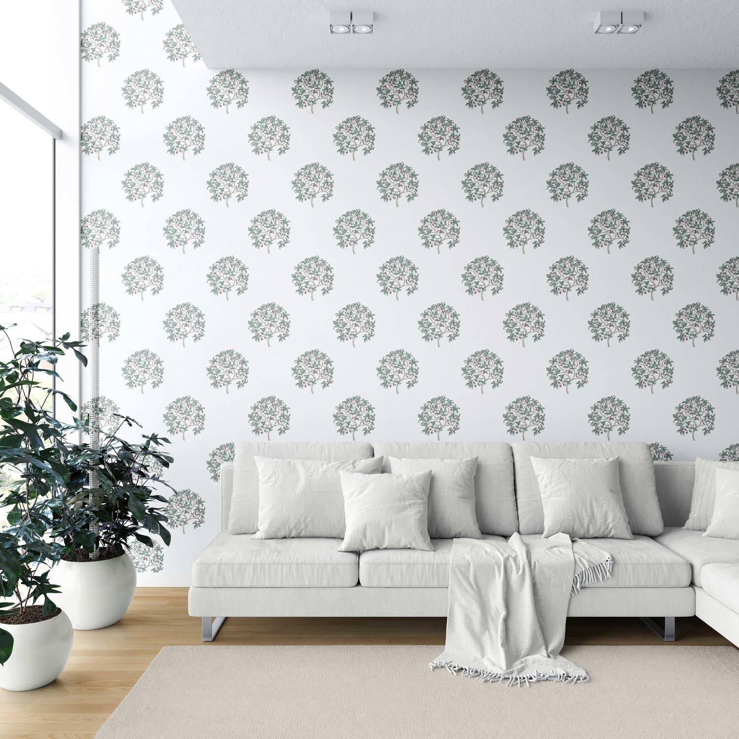 Floral Block Print Shower Toilet Wallpaper Sample (Green/ Pink)