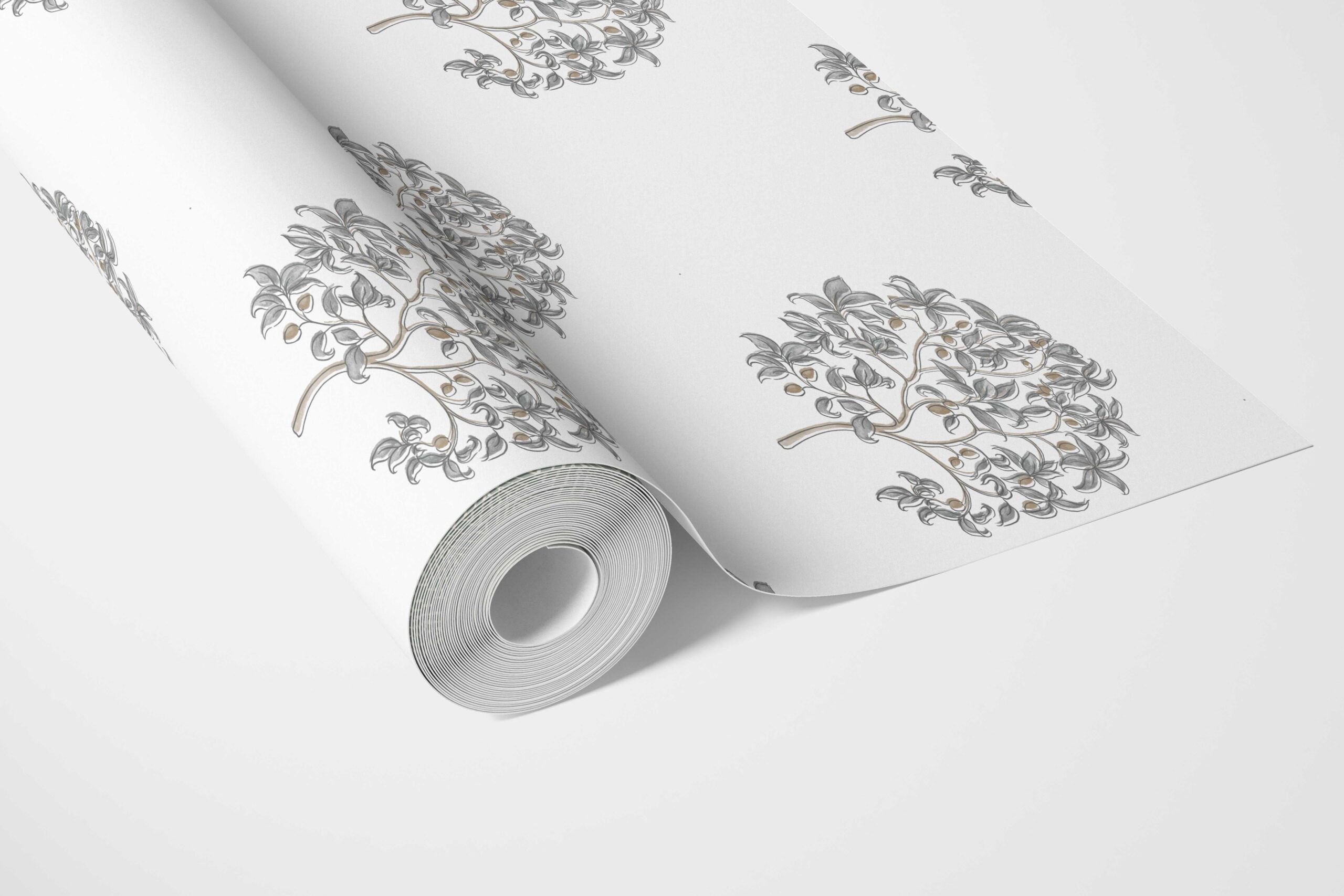 Neutral Floral Block Print Bathroom Wallpaper Sample (Gray/ Brown)