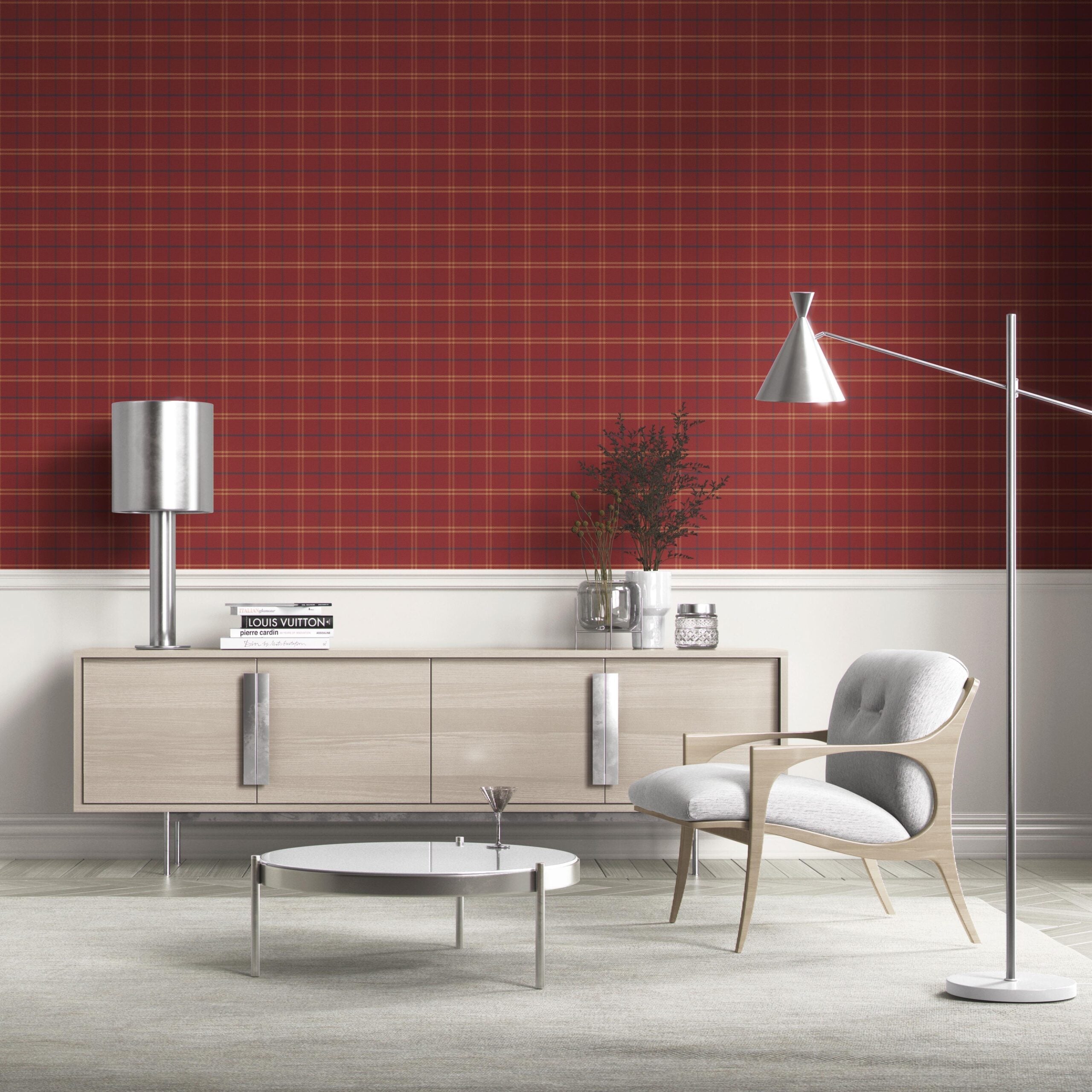 Geometric Plaid Checkered Kitchen Wallpaper Sample (Red/ Yellow/ Blue)