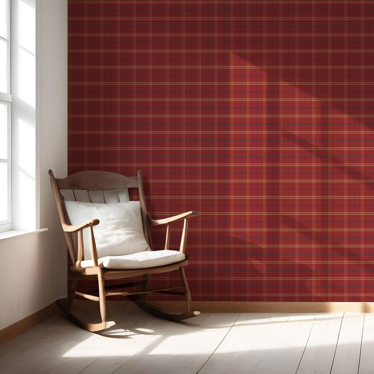 Geometric Plaid Checkered Nursery Wallpaper Sample (Red/ Yellow/ Blue)
