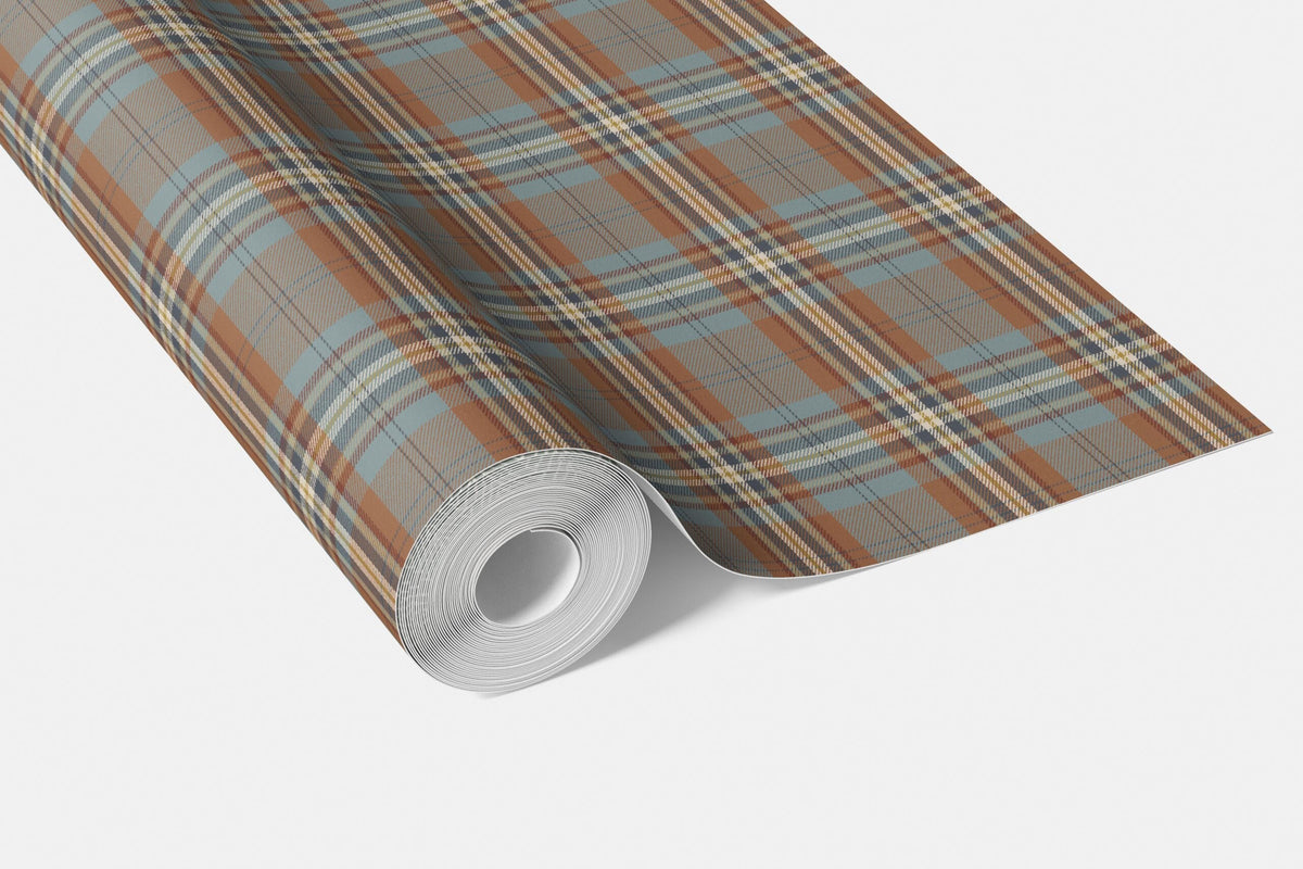 Geometric Plaid Checkered Bathroom Wallpaper Sample (Blue/ Brown/ Red)