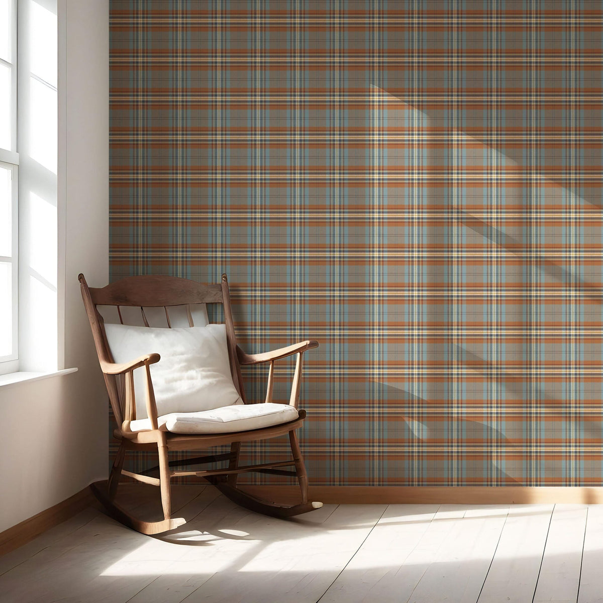 Geometric Plaid Checkered Nursery Wallpaper (Blue/ Brown/ Red)