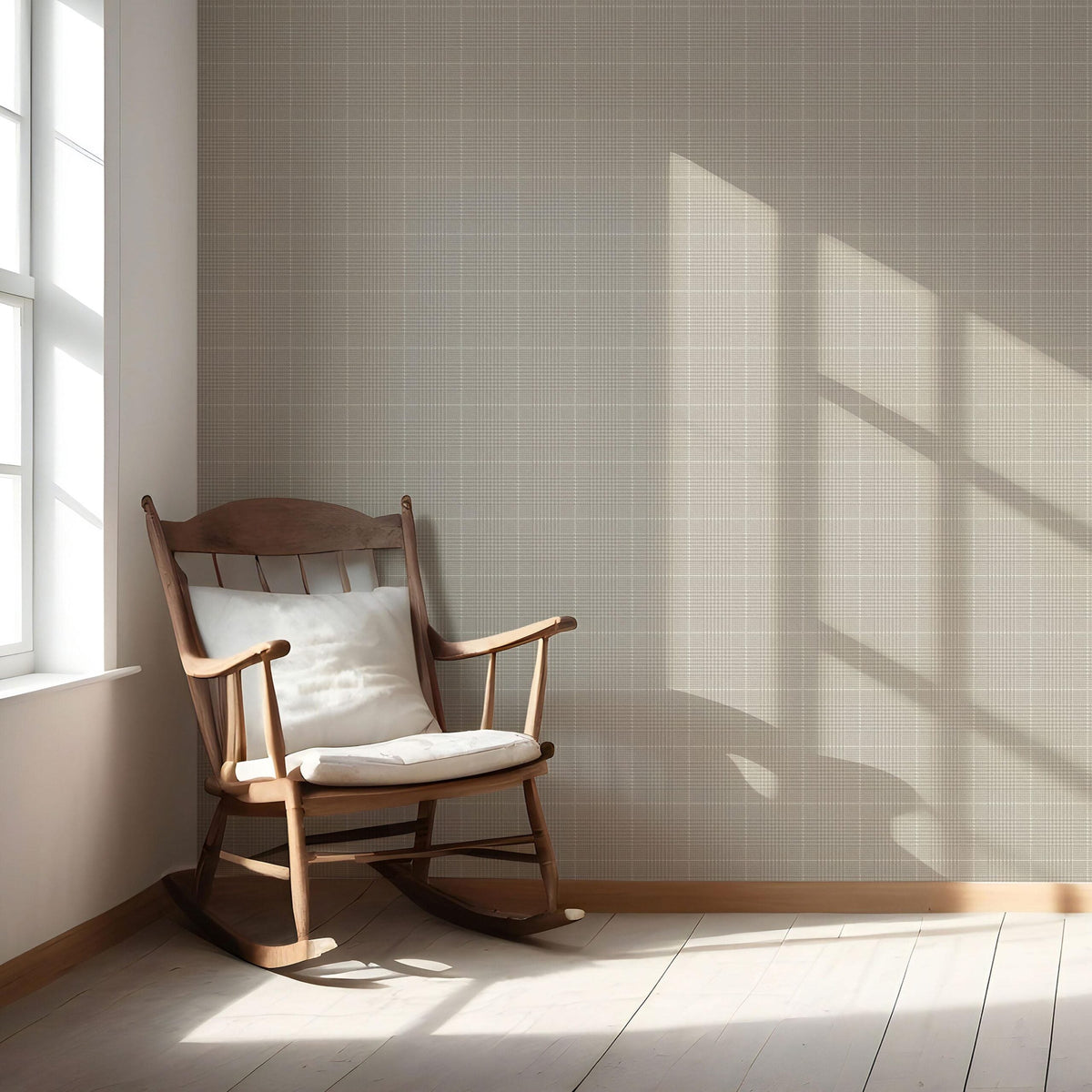 Neutral Plain/ Textured Check Nursery Wallpaper (Soft Taupe/ Gray)
