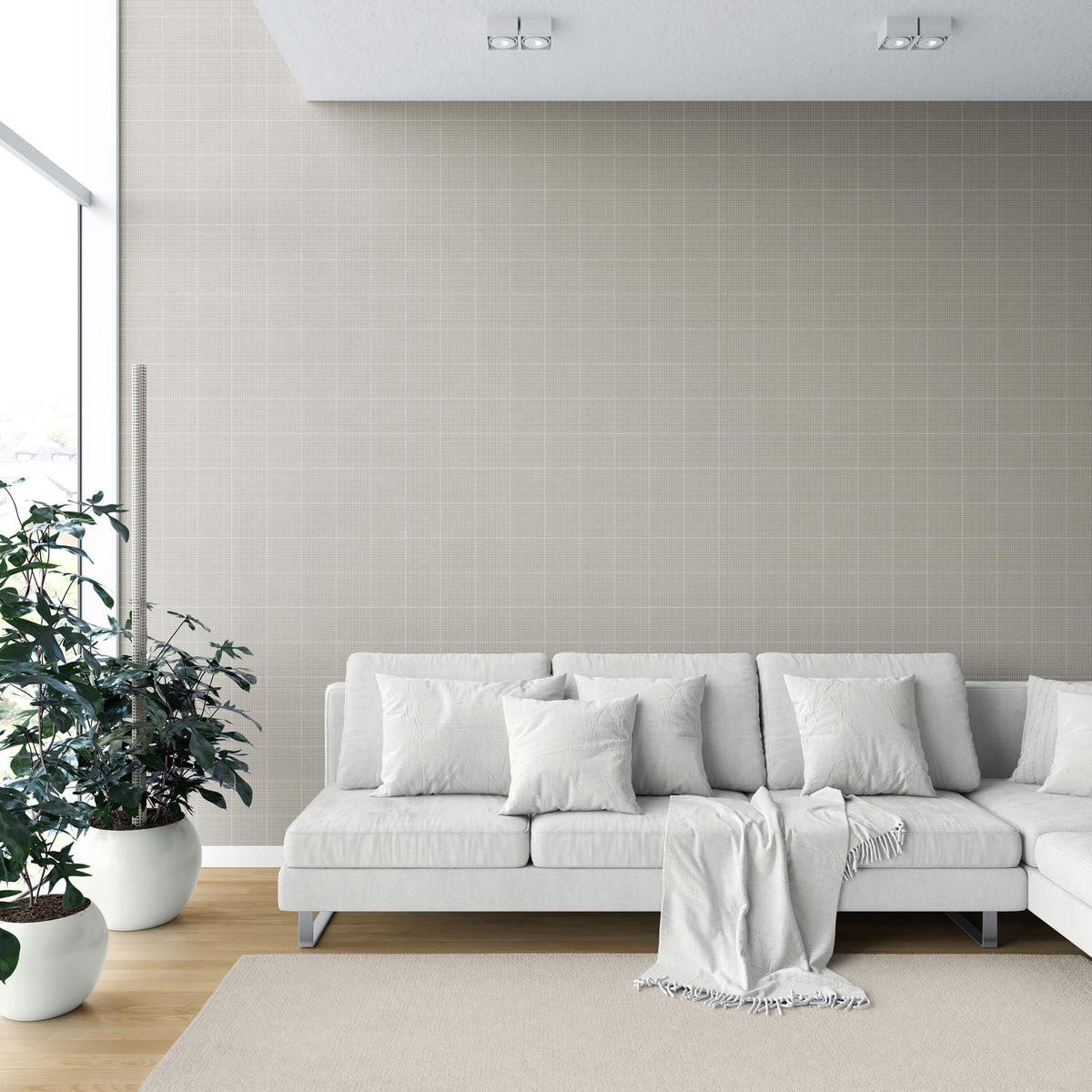 Neutral Plain/ Textured Check Shower Toilet Wallpaper (Soft Taupe/ Gray)
