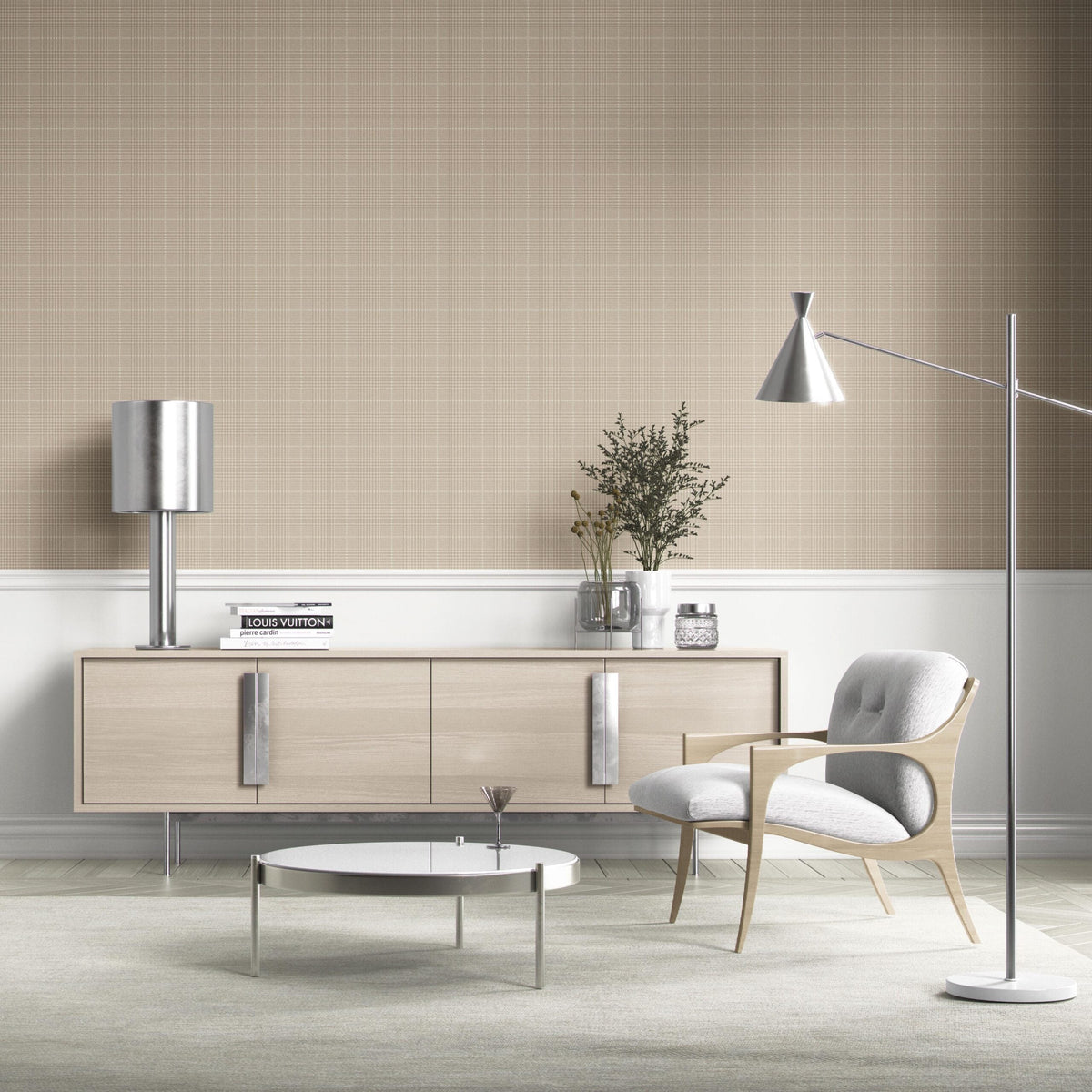 Neutral Plain/ Textured Check Kitchen Wallpaper (Beige/ Brown)