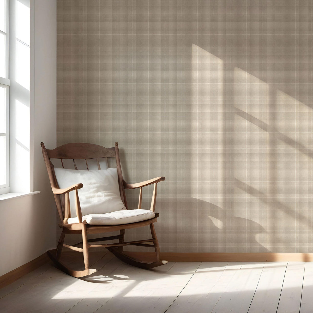 Neutral Plain/ Textured Check Nursery Wallpaper Sample (Beige/ Brown)