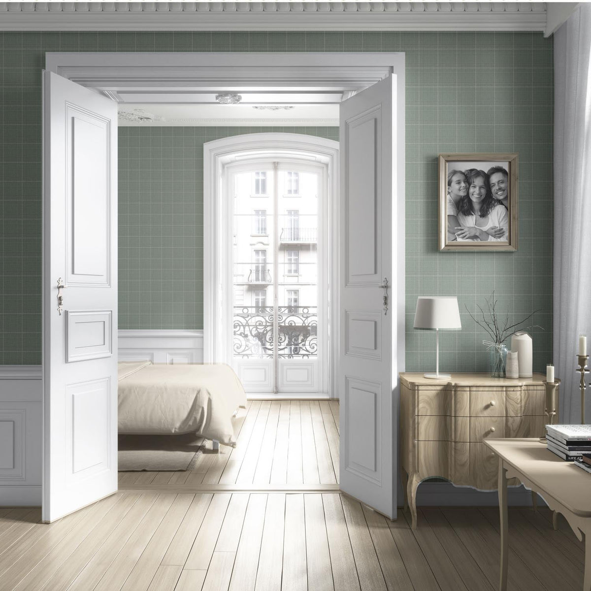 Plain/ Textured Check Living Room Wallpaper (Sage Green)