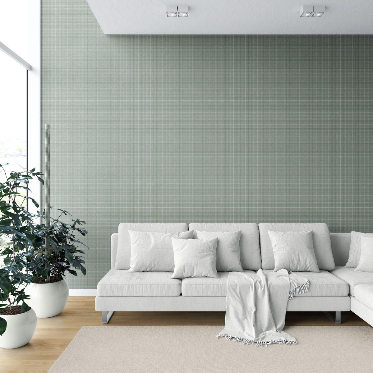 Plain/ Textured Check Shower Toilet Wallpaper (Sage Green)