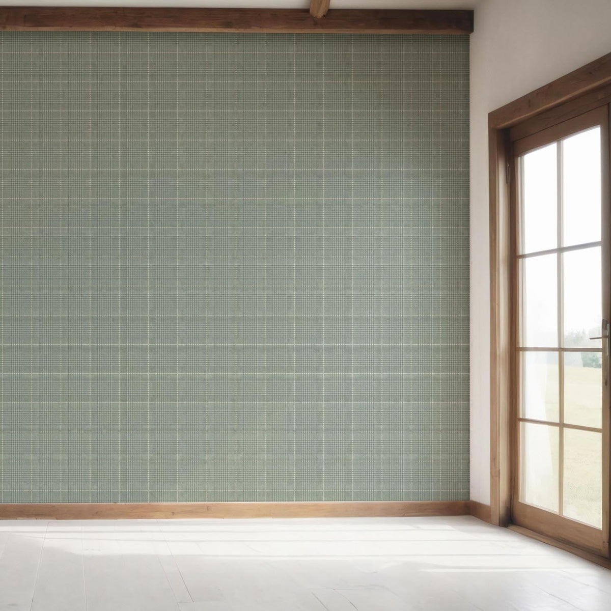Plain/ Textured Check Bedroom Wallpaper (Sage Green)