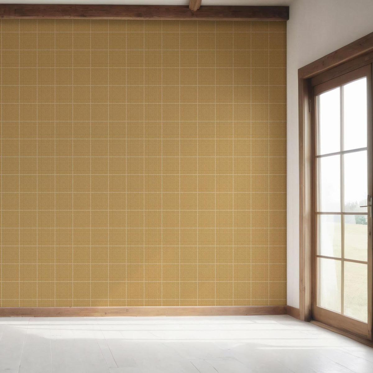 Plain/ Textured Check Bedroom Wallpaper (Honey Yellow)